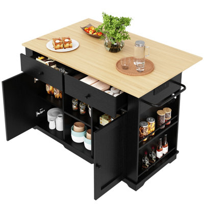 BTM Black Kitchen Island Trolley with Power Strip Serving Tray Buffet ...