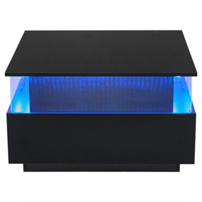 BTM Black Square LED Coffee Table with Storage and Two Sliding Drawers ...