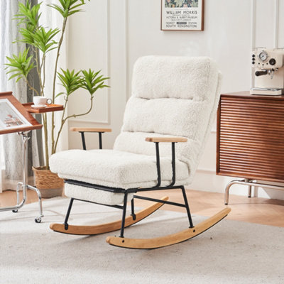 BTM Boucle Rocking Chair High Back Recliner Armchair with Footrest Wood ...