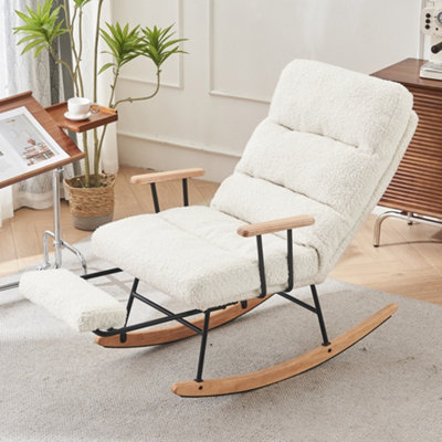 BTM Boucle Rocking Chair, High Back Recliner Armchair with Footrest ...