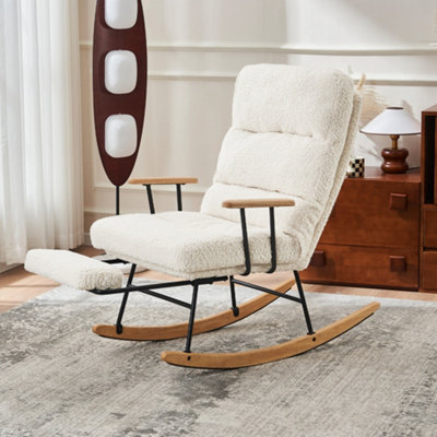 BTM BOUCLE ROCKING CHAIR, HIGH BACK RECLINER ARMCHAIR WITH FOOTREST — free download