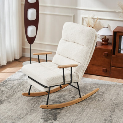 BTM Boucle Rocking Chair, High Back Recliner Armchair with Footrest ...