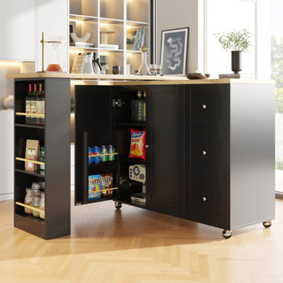 BTM BTM Black Swivelling Dining Table on Wheels with Drawers and Snack ...