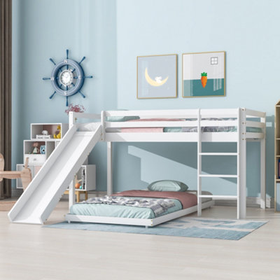 BTM Children Cabin Bunk Bed Frame with Slide Ladder Adjustable Ladder ...