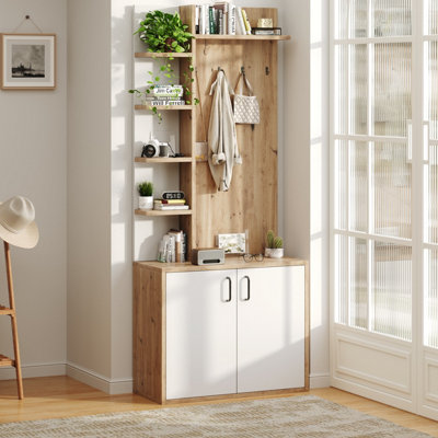 BTM Coat Rack with Shoe Rack, 5 Shelves And 4 Hooks, 3in1 Hall Tree ...