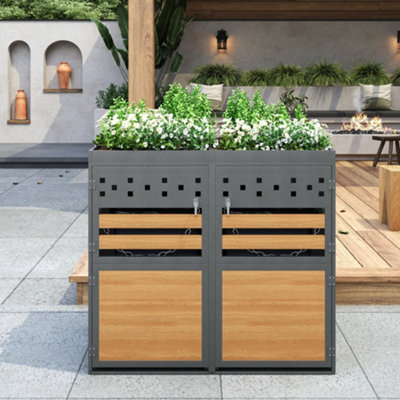 BTM Double Bin Storage Box with Green Roof, 120-240L, Anthracite, Wood ...
