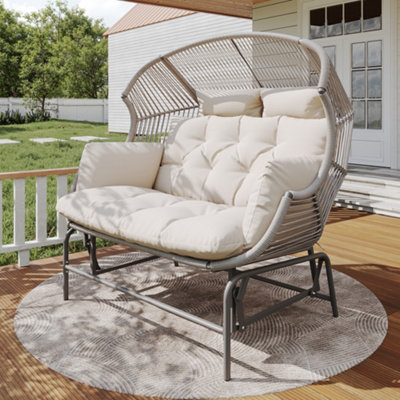 BTM Double Garden Rocking Chair, Outdoor Egg Swing Chair, Gray