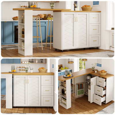 BTM EXtendable Bar Cart 135 To 228cm, 2 Doors And 3 Drawers, Rollable ...