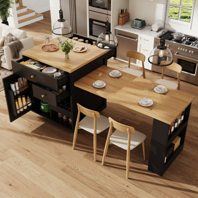 BTM EXtendable Bar Table, 122.5 195.5cm, Kitchen Island with 3 Drawers ...