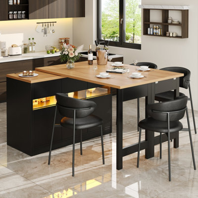 BTM EXtendable Bar Table with LED Lights 360 Swivel Kitchen Island