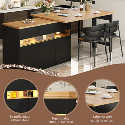 BTM EXtendable Bar Table with LED Lights 360 Swivel Kitchen Island