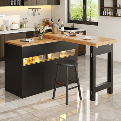 BTM EXtendable Bar Table with LED Lights 360 Swivel Kitchen Island ...