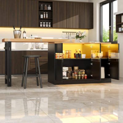 BTM EXtendable Bar Table with LED Lights 360 Swivel Kitchen Island ...