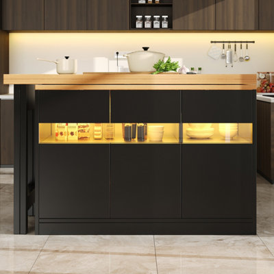 BTM EXtendable Bar Table with LED Lights 360 Swivel Kitchen Island ...
