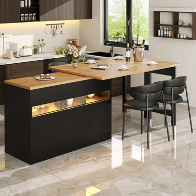 BTM EXtendable Bar Table with LED Lights 360 Swivel Kitchen Island