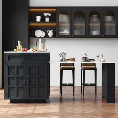 BTM EXtendable Bar Table with Storage Drawers and Compartments Kitchen ...