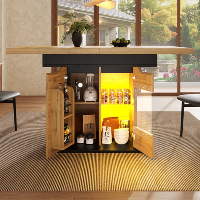 BTM Extendable Dining Table 110 to 140X80cm, Foldable with LED And ...