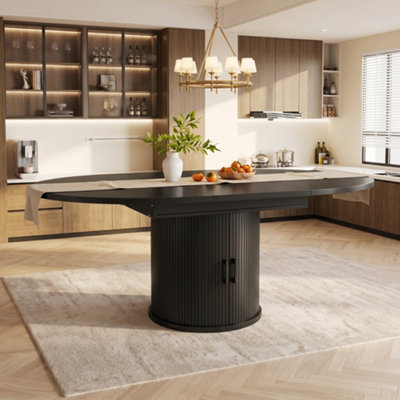 BTM Extendable Dining Table 118 To 158cm Round To Oval Seats 6 Black Kitchen Table
