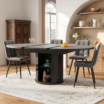 BTM Extendable Dining Table 118 To 158cm Round To Oval Seats 6 Black Kitchen Table