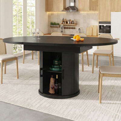 BTM Extendable Dining Table 118 To 158cm Round To Oval Seats 6 Black Kitchen Table