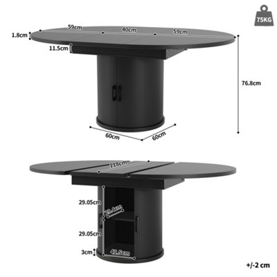BTM Extendable Dining Table 118 To 158cm Round To Oval Seats 6 Black Kitchen Table