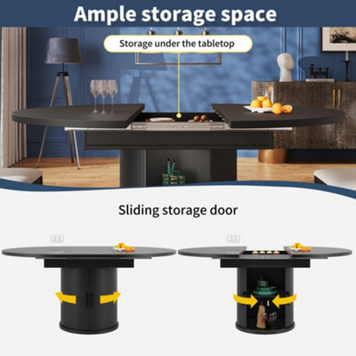 BTM Extendable Dining Table 118 To 158cm Round To Oval Seats 6 Black Kitchen Table