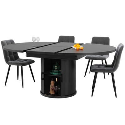 BTM Extendable Dining Table 118 To 158cm Round To Oval Seats 6 Black Kitchen Table
