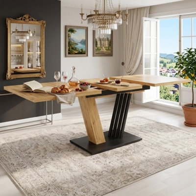 BTM Extendable Dining Table, 120 To 160cm Kitchen Table with Wood Grain Finish, Space-Saving Dining Table for Kitchen, Living Room