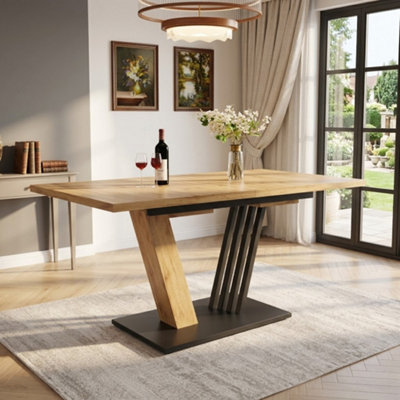 BTM Extendable Dining Table, 120 To 160cm Kitchen Table with Wood Grain Finish, Space-Saving Dining Table for Kitchen, Living Room