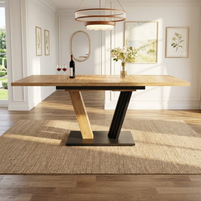 BTM Extendable Dining Table, 120 To 160cm Kitchen Table with Wood Grain Finish, Space-Saving Dining Table for Kitchen, Living Room