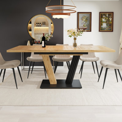 BTM Extendable Dining Table, 120 To 160cm Kitchen Table with Wood Grain Finish, Space-Saving Dining Table for Kitchen, Living Room