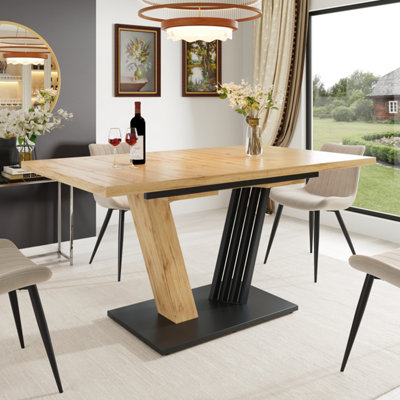BTM Extendable Dining Table, 120 To 160cm Kitchen Table with Wood Grain Finish, Space-Saving Dining Table for Kitchen, Living Room