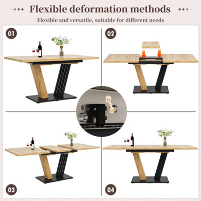 BTM Extendable Dining Table, 120 To 160cm Kitchen Table with Wood Grain Finish, Space-Saving Dining Table for Kitchen, Living Room