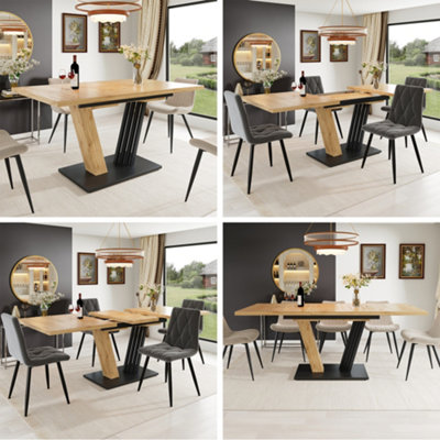BTM Extendable Dining Table, 120 To 160cm Kitchen Table with Wood Grain Finish, Space-Saving Dining Table for Kitchen, Living Room