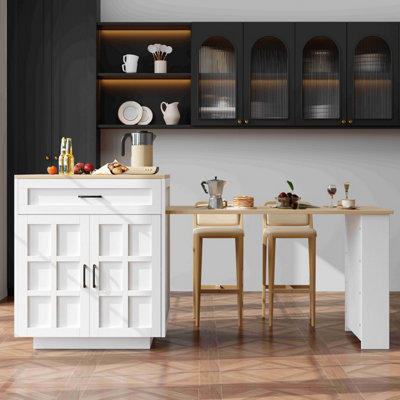 BTM EXtendable Kitchen Island Bar Table with Drawers Storage and Side ...
