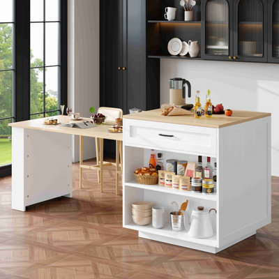 BTM EXtendable Kitchen Island Bar Table with Drawers Storage and Side ...