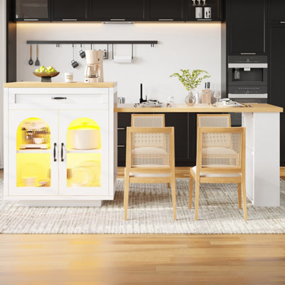 BTM EXtendable Kitchen Island with LED Lights, Storage Cabinet with 2 ...