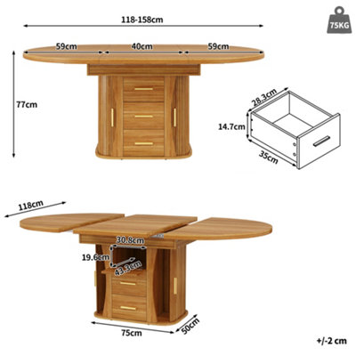 BTM EXtendable Round Dining Table 118 To 158cm, Seats 6, 3ToTier ...
