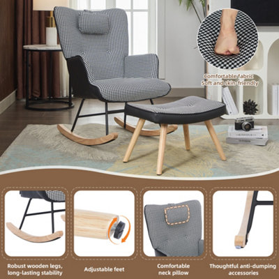 BTM Fabric Rocking Chair for Adults High Back Recliner with Solid Wood ...