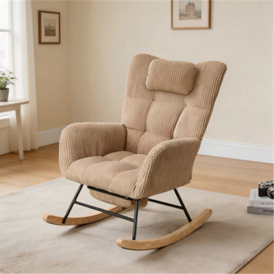 BTM Fabric Rocking Chair with Adjustable Footrest And Headrest, Wooden ...