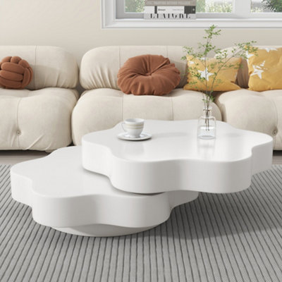 BTM Flower Shaped Coffee Table 360 Rotating Top Double Layer Side Table ...