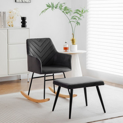 BTM Footstool Rocking Chair, Recliner Armchair with Cushion Wood Legs ...