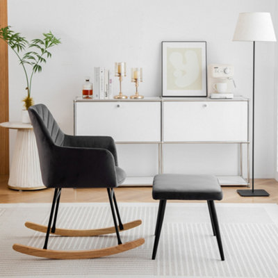 BTM Footstool Rocking Chair, Recliner Armchair with Cushion Wood Legs ...