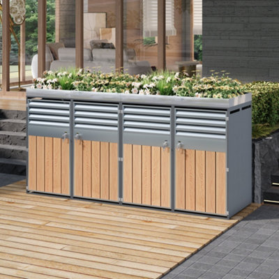 BTM Garbage Can Enclosure with Ventilation, Lockable Doors, Trash ...