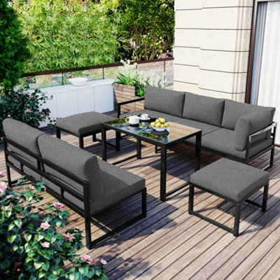 BTM Grey Garden Outdoor Lounge Sofa Set with 4-Way Adjustable Backrest ...