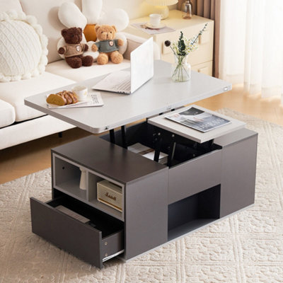 BTM Grey Lift Up Coffee Table with Storage and Two Drawers for Living ...