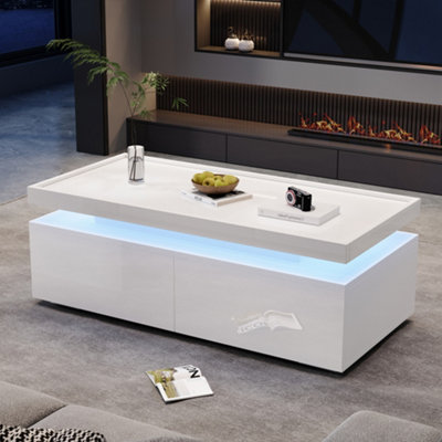 BTM High Gloss Coffee Table with 2 Drawers and LED Lights White