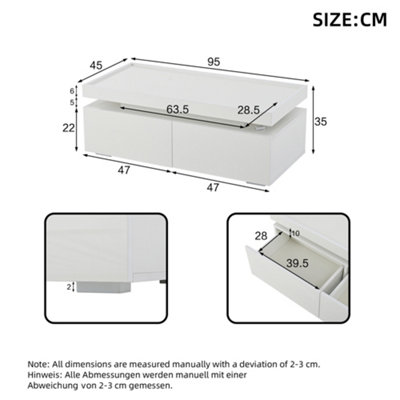 BTM High Gloss Coffee Table with 2 Drawers and LED Lights White