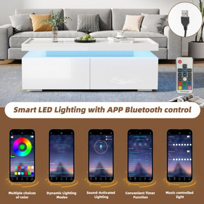 BTM High Gloss Coffee Table with 2 Drawers and LED Lights White