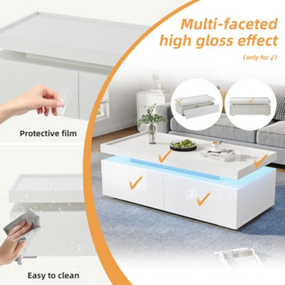 BTM High Gloss Coffee Table with 2 Drawers and LED Lights White